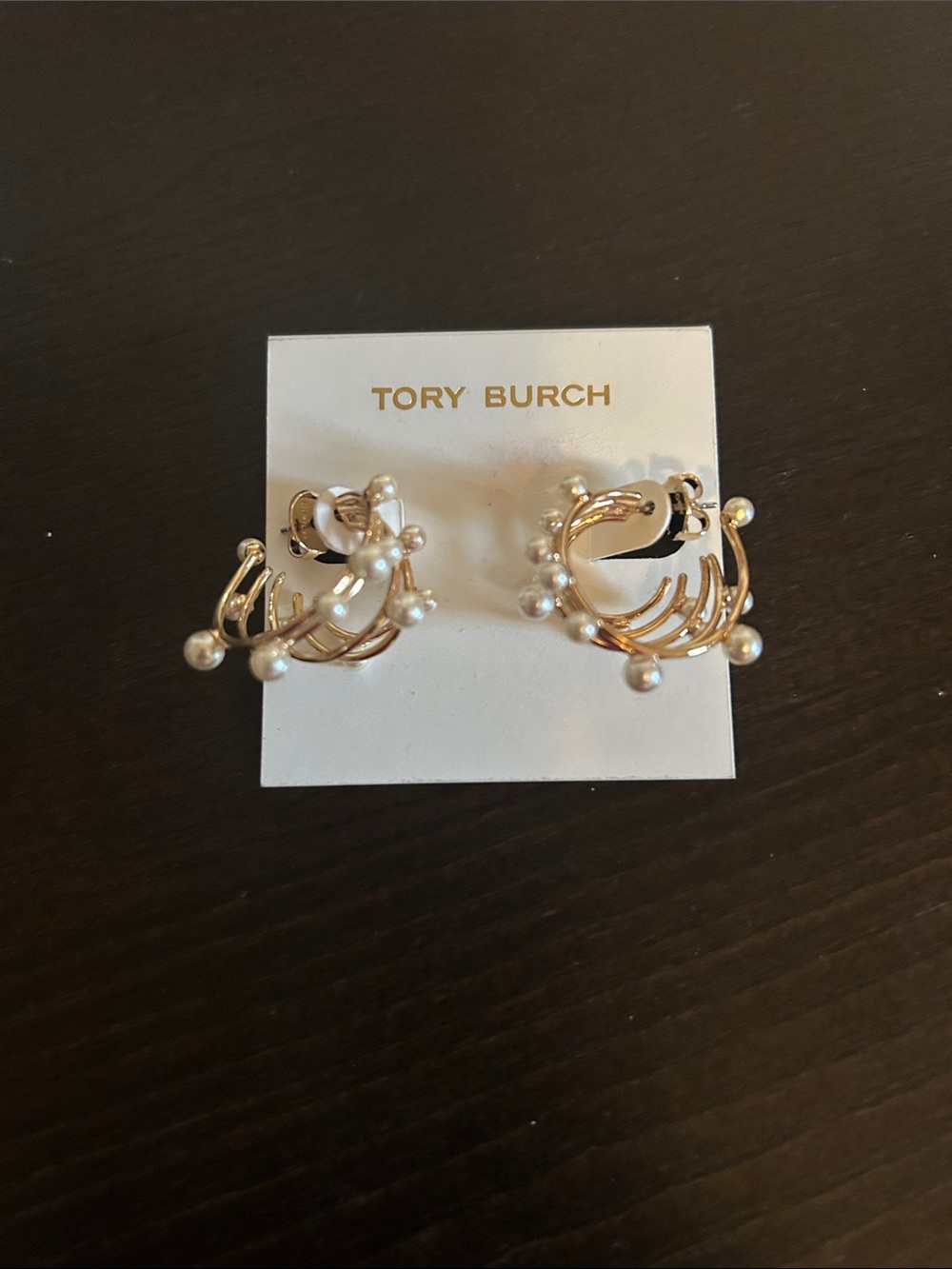 Tory Burch Gold Pearl Cluster Hoop Earrings